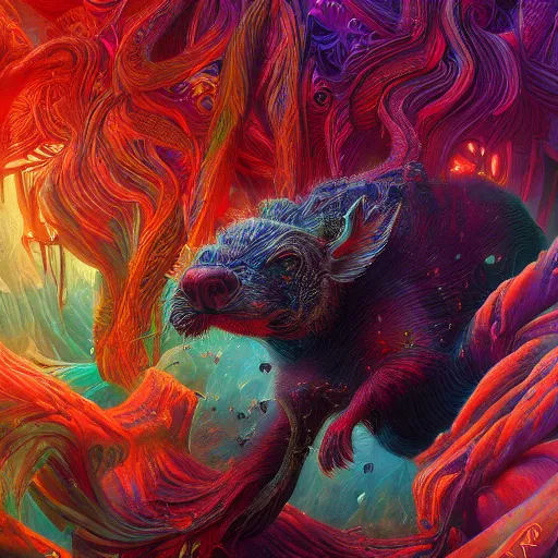 Prompt: hyper detailed ultra sharp, trending on artstation, vibrant aesthetic, bloodwave, colorful, psychedelic, ornate, intricate, digital painting, concept art, smooth, sharp focus, illustration, demon capybara, art by artgerm and greg rutkowski and h. r. giger, 8 k