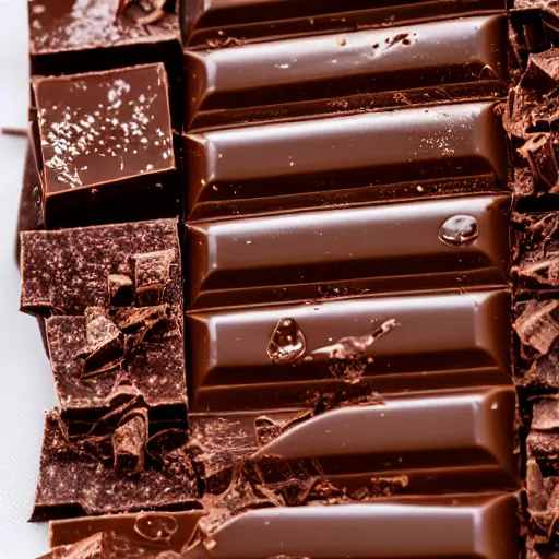 Image similar to extremely beautiful photo of chocolate bar, expensive top quality product, most perfect chocolate on the world, small manufacture, unique style, 8 k, product photography, professional studio photography