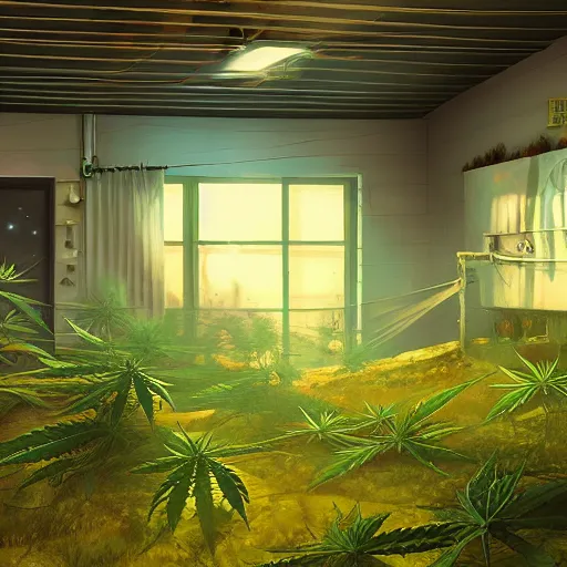 Image similar to marijuana farm outdoor galaxy, concept art, trending on artstation