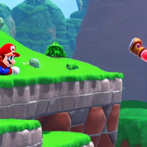 Image similar to screenshot from mario game dwayne the rock johnson as mario