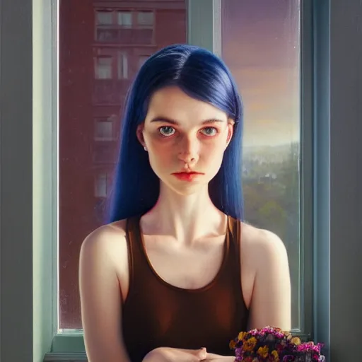 Prompt: Lofi portrait at a window, Pixar style by Stanley Artgerm and Tom Bagshaw and Tristan Eaton and Tim Burton