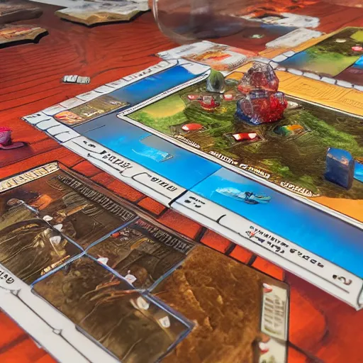 Image similar to photo of the 3d, haptic version of the board game 'Terraforming Mars', product photo, sneak peak, f4.8, 35mm, hexagon plates, people sitting around a table