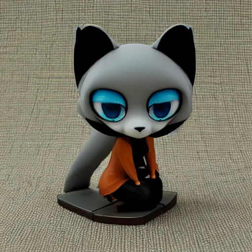 Prompt: nendoroid eyes kawaii chibi furry female grey fox, stained glass