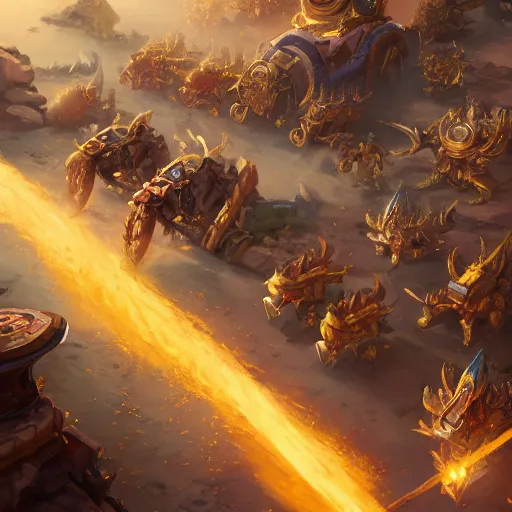 Image similar to a golden battle chariots, yellow magic theme, bright art masterpiece artstation. 8 k, sharp high quality artwork in style of jose daniel cabrera pena and greg rutkowski, concept art by tooth wu, blizzard warcraft artwork, hearthstone card game artwork, cart wheels