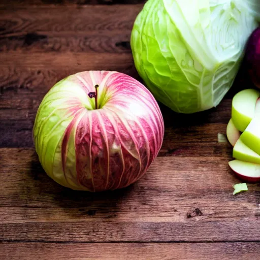 Image similar to cabbage stabbing an apple