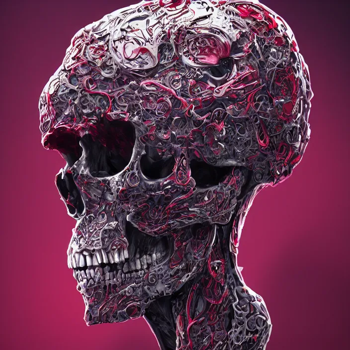 Image similar to portrait of ruby rose as a skull in a suit. intricate abstract. intricate artwork. nightmare fuel. by Tooth Wu, wlop, beeple, dan mumford. octane render, trending on artstation, greg rutkowski very coherent symmetrical artwork. cinematic, hyper realism, high detail, octane render, 8k, iridescent accents