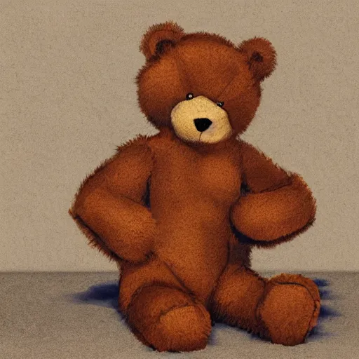 Image similar to teddy bear throwing up, photorealistic