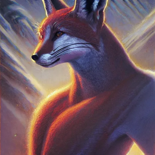 Prompt: cinematic bust portrait of an elegant fox, head and chest only, alien features, by Tim Hildebrandt, by Wayne Barlowe, by Bruce Pennington, by donato giancola, by Paul Lehr, oil on canvas, masterpiece, trending on artstation, featured on pixiv, cinematic composition, dramatic pose, beautiful lighting, sharp, details, hyper-detailed, HD, HDR, 4K, 8K
