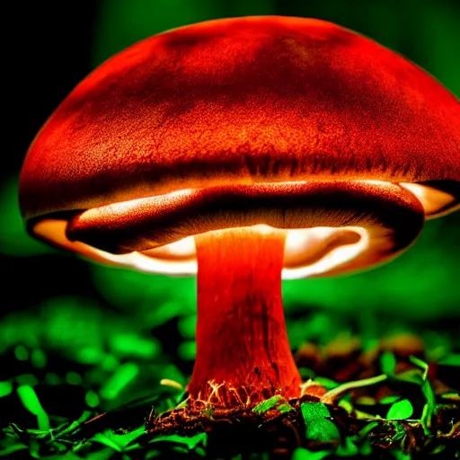 Image similar to glowing mushroom, luminescent mushroom : : dark forest : : [ illuminated by a single mushroom ] : : 8 k : : [ digital art ] : :