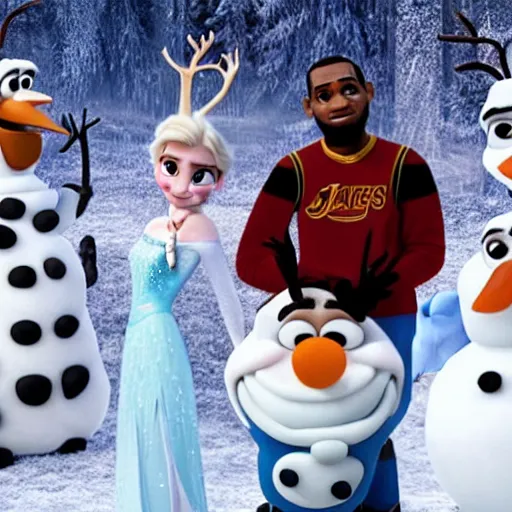 Image similar to film still of lebron james as a character in frozen