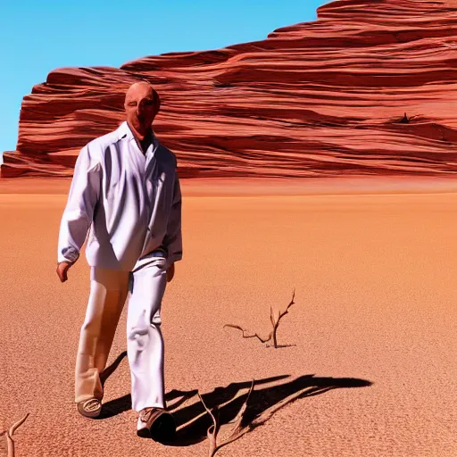 Prompt: a protein walking in a sunny desert, trying to convince dna to change some of their bases