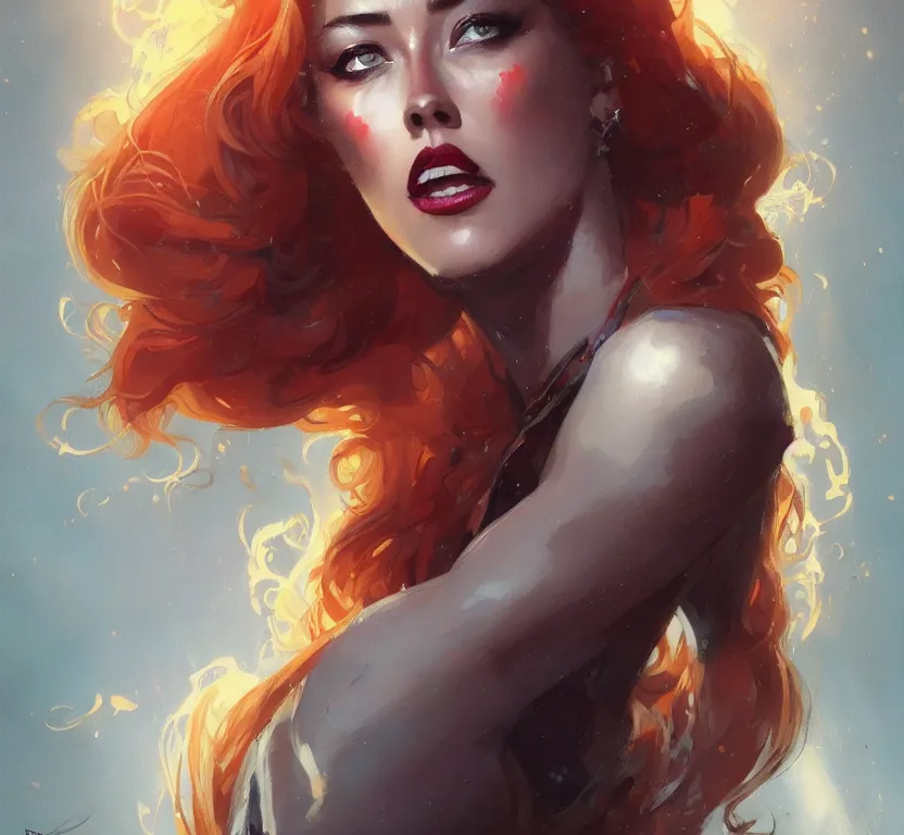 Image similar to amber heard portrait by peter mohrbacher, wadim kashin, greg rutkowski, larry elmore, george pemba, ernie barnes, raymond swanland, magali villeneuve, trending on artstation