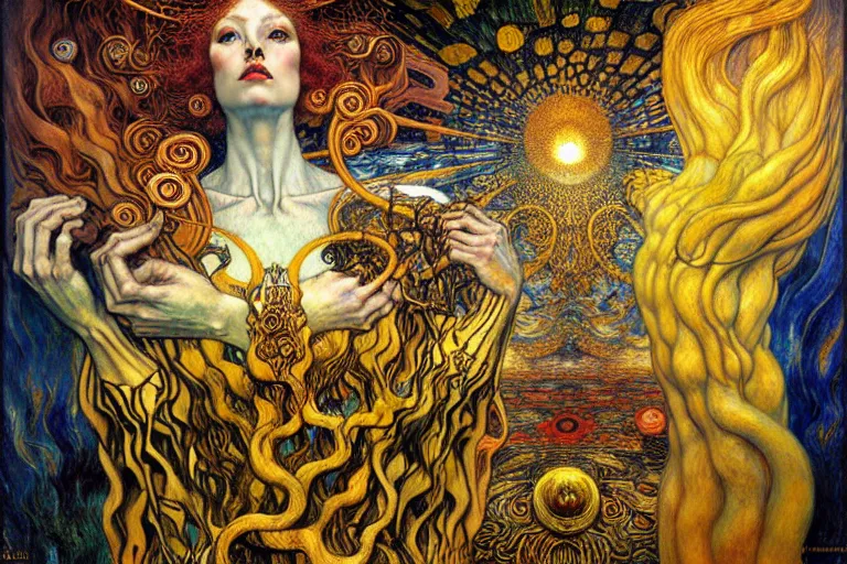 Image similar to Divine Chaos Engine by Karol Bak, Jean Delville, William Blake, Gustav Klimt, and Vincent Van Gogh, symbolist, visionary