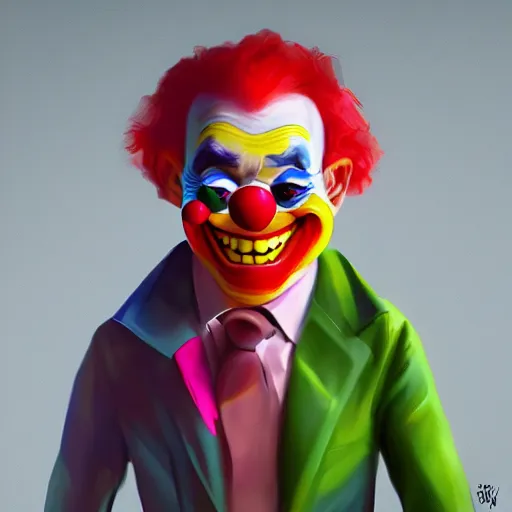 Prompt: Portrait of a colorful happy joyful funny smiling clown, artstation, cgsociety, masterpiece