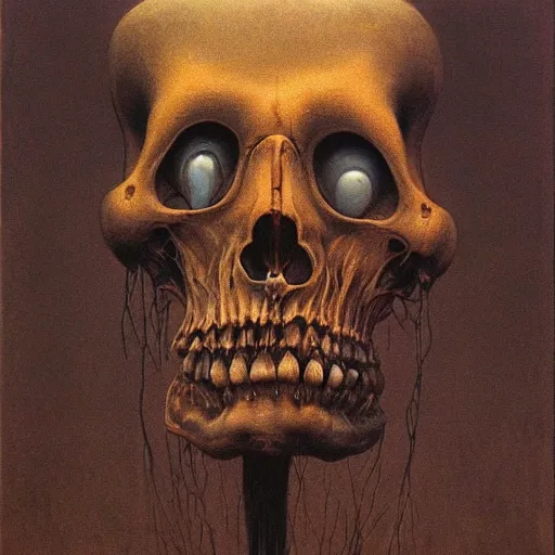 Image similar to human remains, painted by zdzisław beksinski