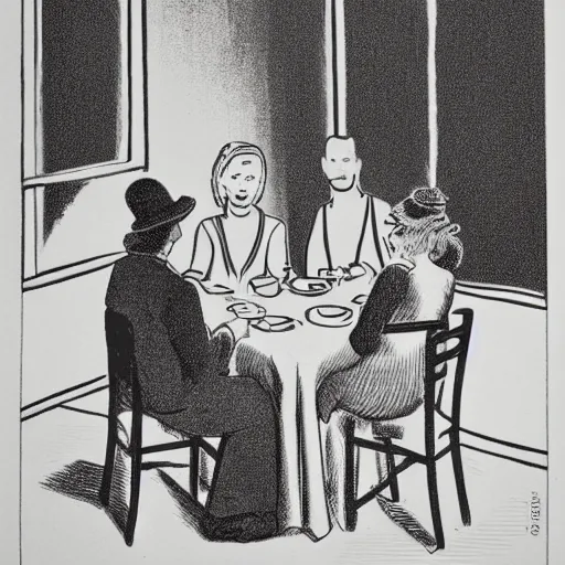 Image similar to The art installation depicts two people, a man and a woman, sitting at a table. The man is looking at the woman with a facial expression that indicates he is interested in her. The woman is looking at the man with a facial expression that indicates she is not interested in him. There is a lamp on the table between them. black velvet by Dorothy Lathrop subtle