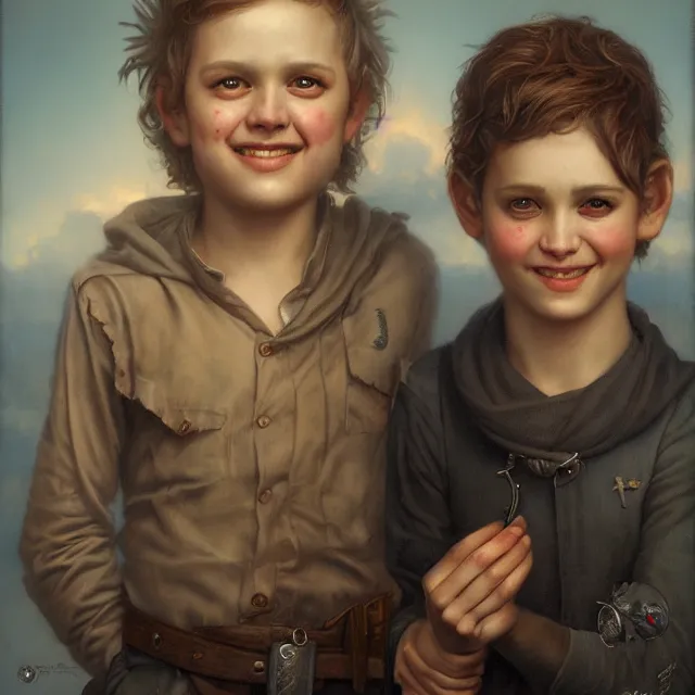 Image similar to a portrait of happy boys by tom bagshaw and manuel sanjulian