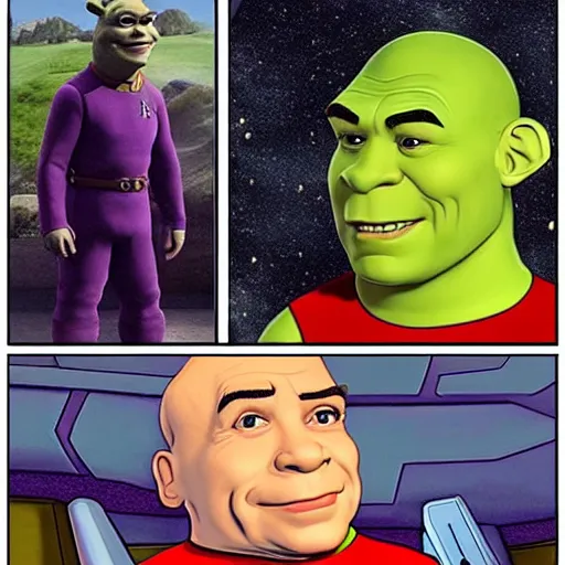 Image similar to Shrek as captain Picard in Startrek the next generation