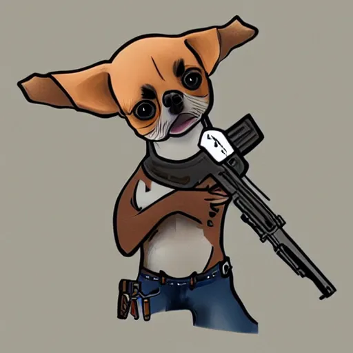 Image similar to chihuahua holding a gun, fan art, concept art