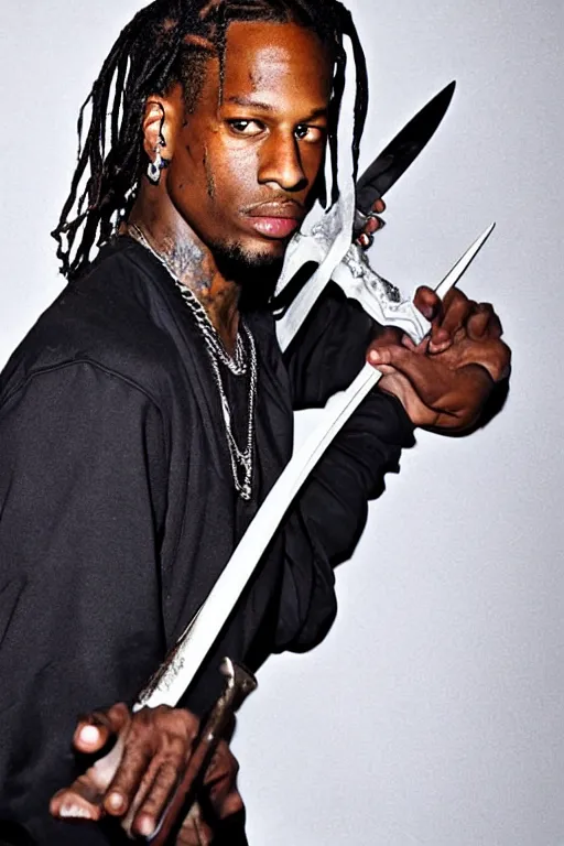 Prompt: travis scott holding a sword