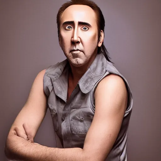 Image similar to Nicolas Cage portrait from a mall photography studio