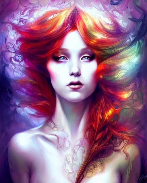 Image similar to Beautiful, evil and playful ethereal ginger portrait, art nouveau, fantasy, intricate flower designs, elegant, highly detailed, sharp focus, art by Artgerm and Yossi Kotler, Carne griffith and WLOP