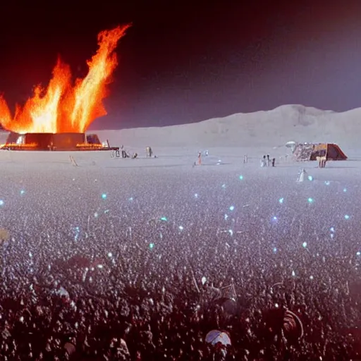 Image similar to photograph of a packed concert burning man on the surface of the moon