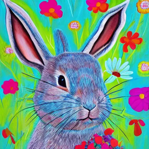 Image similar to The painting is a beautiful and playful work that perfectly encapsulates the artist\'s unique style. The painting features a rabbit made out of ceramic, which is surrounded by brightly colored flowers. The work is both charming and sophisticated, and it is sure to bring a smile to any viewer\'s face. Hadean by Mike Winkelmann, by Walter Percy Day