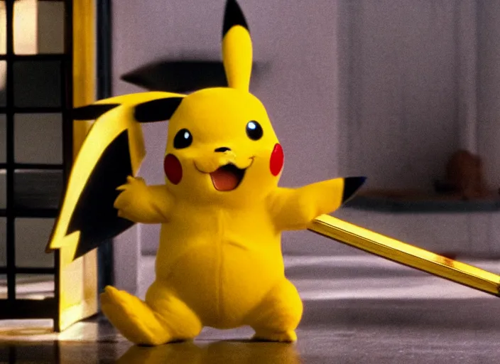 Prompt: film still pikachu with katana in kill bill by tarantino, 8 k