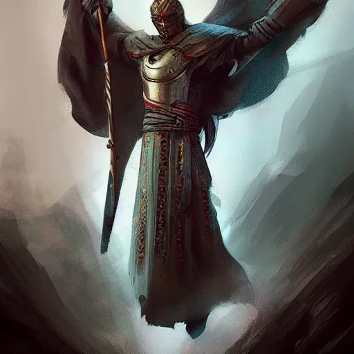 Prompt: The Holy Shroud of Martin draped over the Warrior of Swords, digital concept art, trending on cgsociety