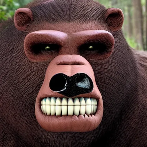Image similar to ideal smile, manbearpig, friendly but not friendly monster