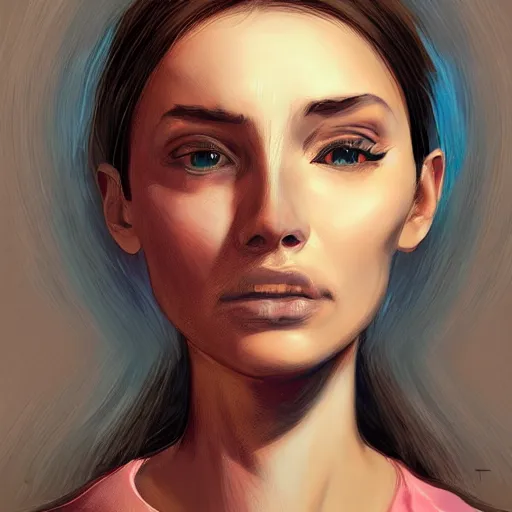 Image similar to Portrait of a woman staring blankly at the viewer while tears stream down her cheeks and she holds a mirror in her hand, ArtStation.