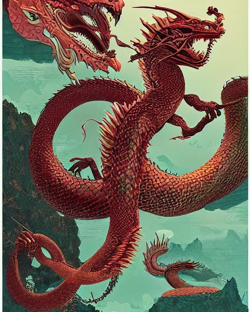 Prompt: a dragon serpent, digital art, illustrated by james gurney and victo ngai