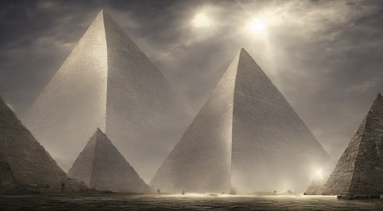 Image similar to ancient pyramid, parametric structure, cellular biology by glenn small, by ernst haeckel, by albert bierstadt photorealistic, zaha hadid, god rays, volumetric lighting, detailed, intricate, delicate, raytrace, octane, light fog, neon, bladerunner