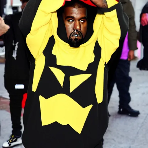 Prompt: kanye west in a pikachu hoody