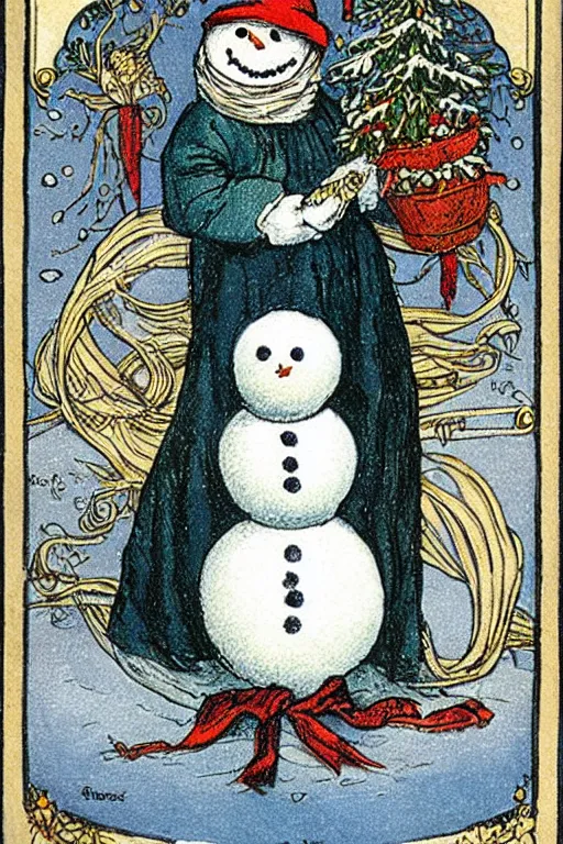 Image similar to victorian snowman illustration greeting card by walter crane