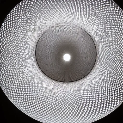 Prompt: a sculpture of infinite concentric rings made of clear crystal casting caustics on a white table morning light