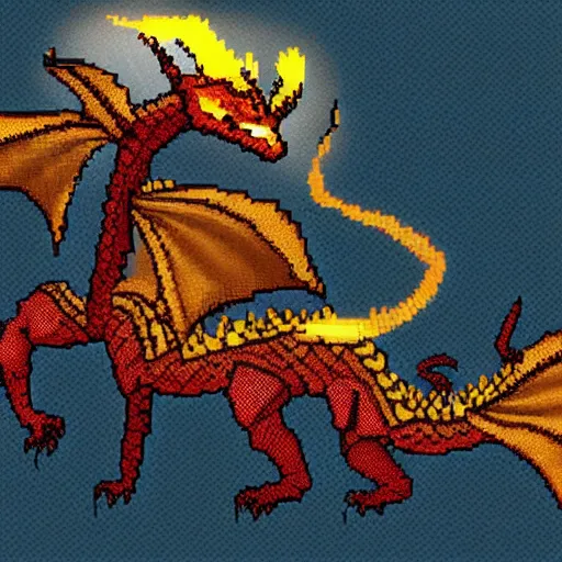 Prompt: pixel art dragon, game concept art, illustration,