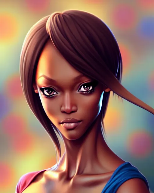 Prompt: portrait of Tyra Banks as Anime girl cute-fine-face, full body! pretty face, realistic shaded Perfect face, fine details. Anime. realistic shaded lighting by Ilya Kuvshinov Giuseppe Dangelico Pino and Michael Garmash and Rob Rey