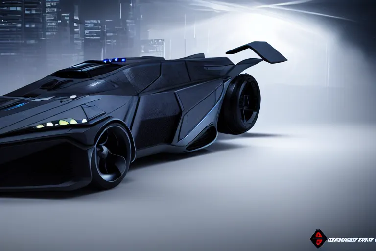 Image similar to cyberpunk batmobile concept inspired sports car, futuristic look, highly detailed body, very expensive, photorealistic camera shot, bright studio setting, studio lighting, crisp quality and light reflections, unreal engine 5 quality render