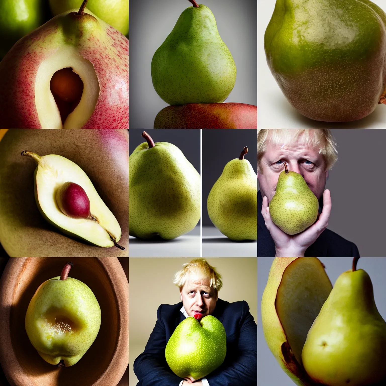 Prompt: boris johnson inside a pear, comfy, portrait photography, high quality