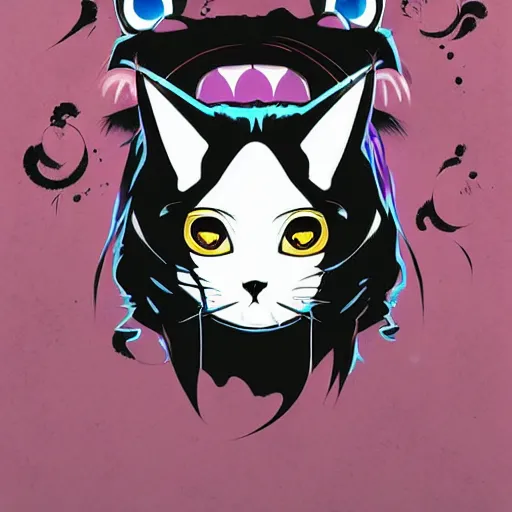 Image similar to delirium anime cat face portrait by petros afshar, tom whalen, laurie greasley, by greg rutkowski