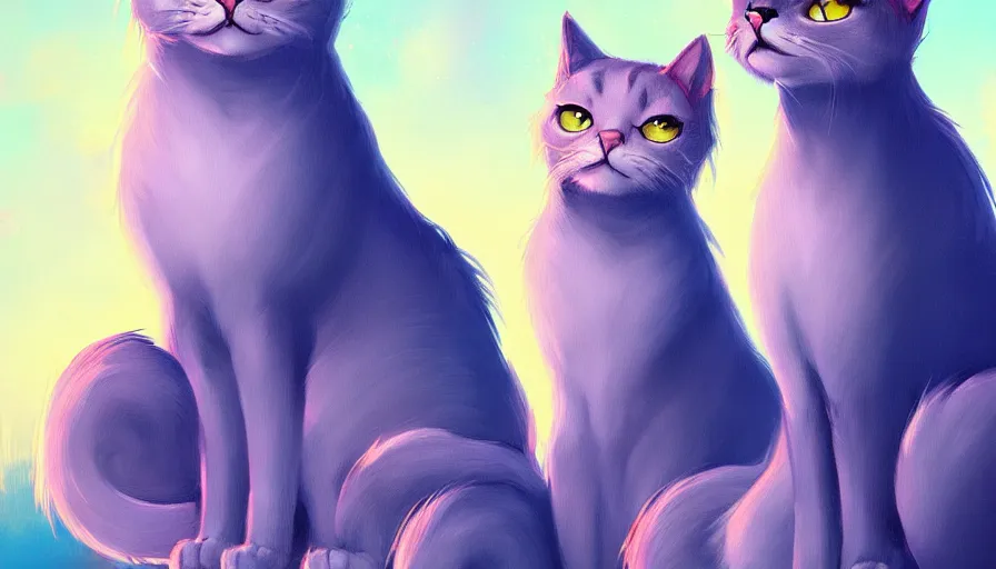 Prompt: artwork of really tall sitting cats by ross tran, thick brush, 4 k resolution