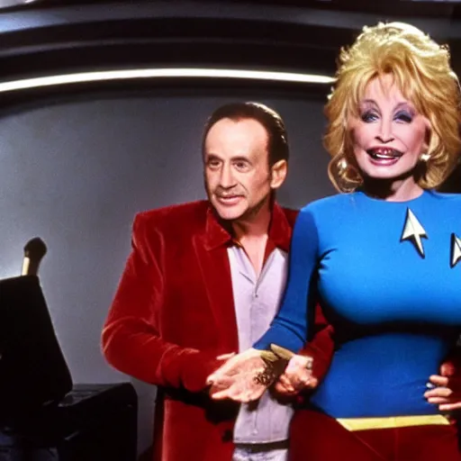 Image similar to Dolly Parton guest stars on an episode of Star Trek: Deep Space Nine