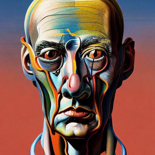 Prompt: Salvador dali portrait half face robot,highly detailed, very coherent, painted by Francis Bacon and Edward Hopper, Wayne Barlowe, painted by James Gilleard, surrealism, airbrush, art by JamesJean