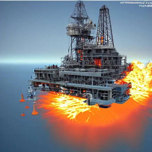 Prompt: oil platform, huge explosion with, vray, pathtracing