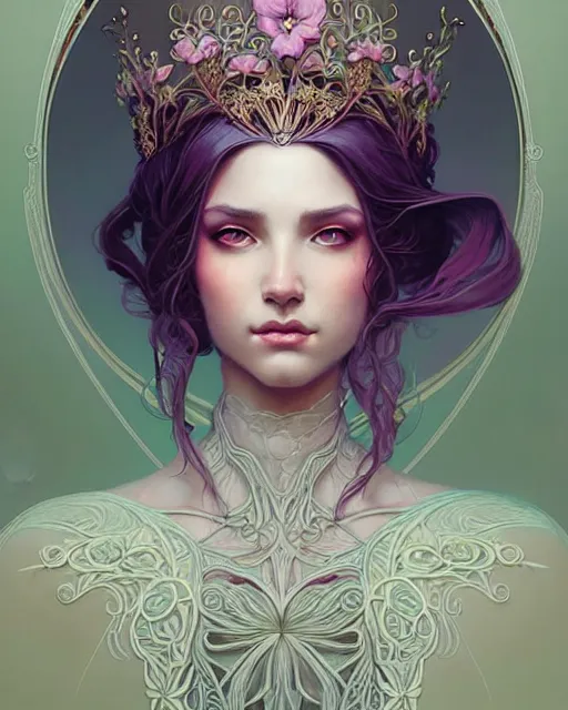 Image similar to beautiful ethereal queen portrait, art nouveau, fantasy, intricate flower designs, elegant, highly detailed, digital painting, artstation, concept art, matte, sharp focus, illustration, art by Artgerm and Greg Rutkowski and WLOP