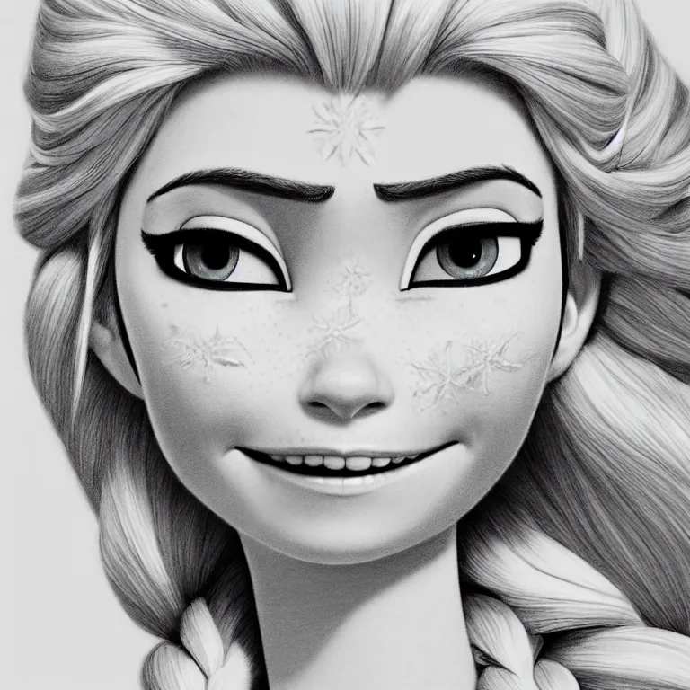 Prompt: highly detailed pencil sketch of Elsa from Frozen, hyperrealistic, photorealistic, artstyle, highly detailed, sharp