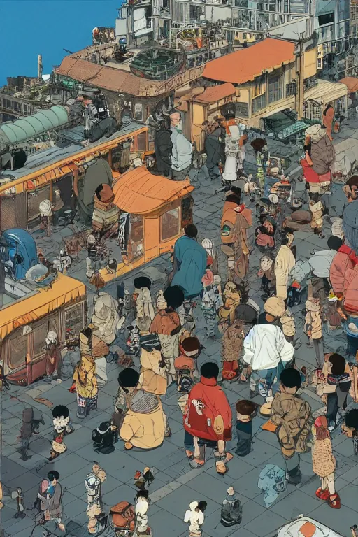 Prompt: full page illustration tekkonkinkreet versus street thugs, by Katsuhiro Otomo, Geof Darrow, color, 8k, hd, high resolution print