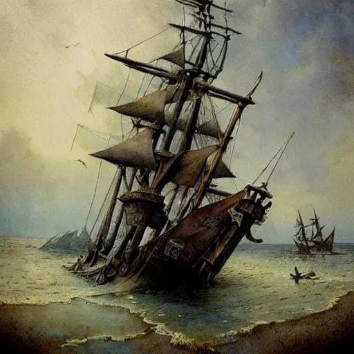 Image similar to (((((17th century pirate ship . muted colors.))))) by Jean-Baptiste Monge !!!!!!!!!!!!!!!!!!!!!!!!!!!